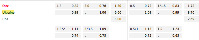 Tỷ lệ kèo Đức vs Ukraine